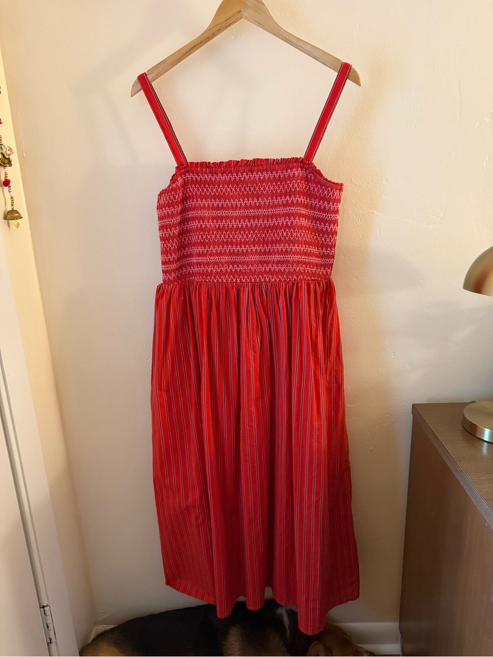 J. Crew Factory Red Striped Smocked Dress